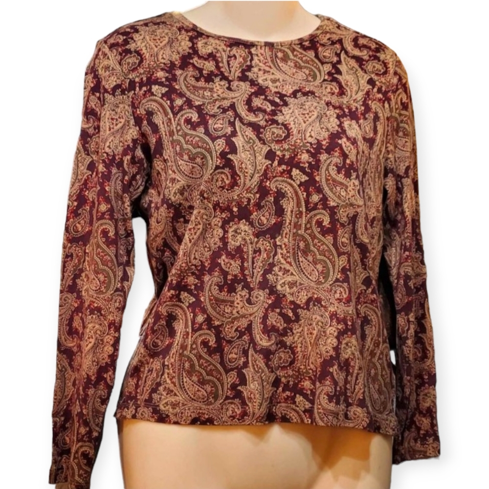 Lauren Ralph Lauren Paisley Print Longsleeved 100% Cotton Top Blouse Medium
